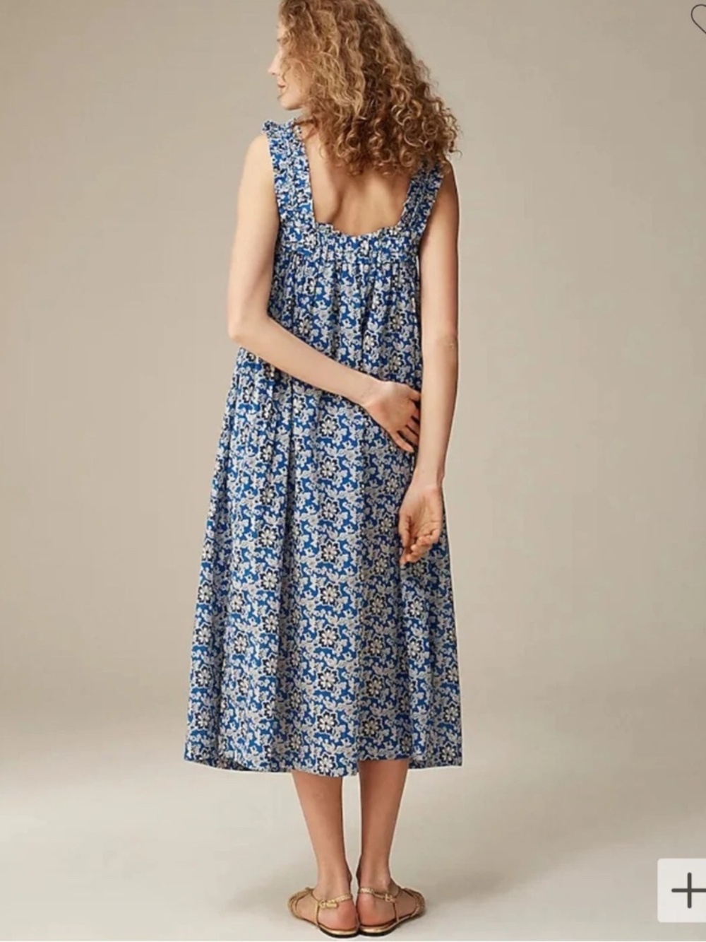 Cotton Voile Ruffle-Trim Dress | Cobalt Floral